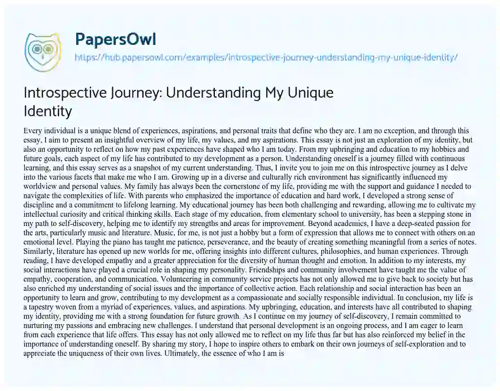 Essay on Introspective Journey: Understanding My Unique Identity