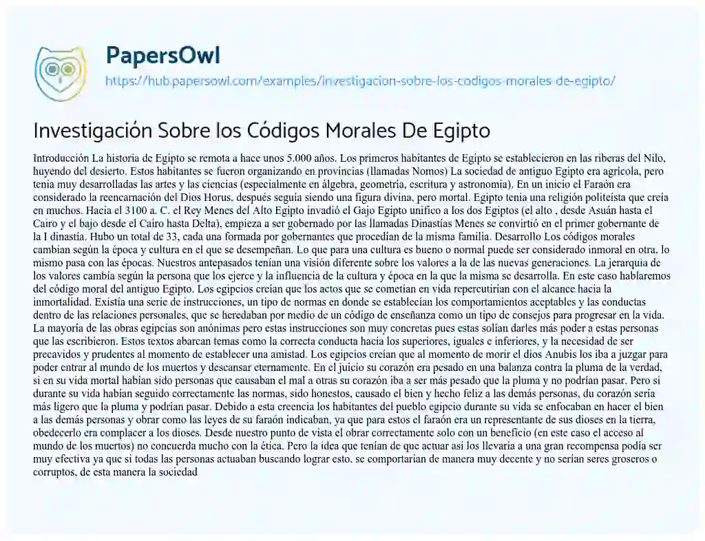 Essay on Investigación Sobre los Códigos Morales De Egipto