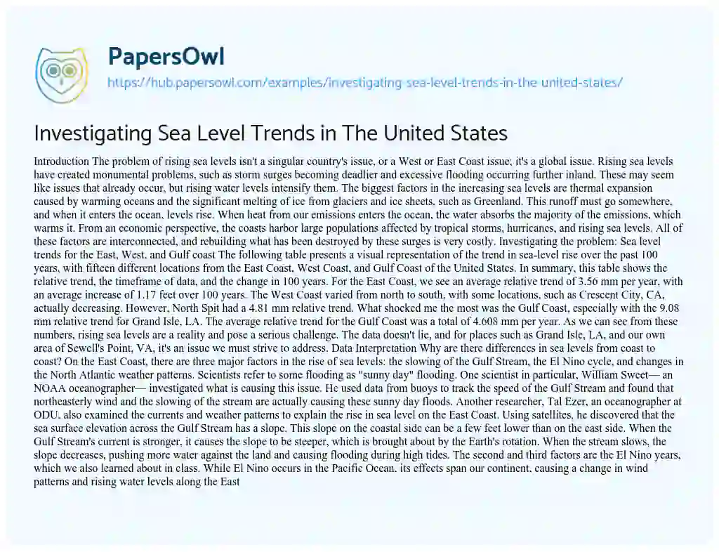Essay on Investigating Sea Level Trends in The United States