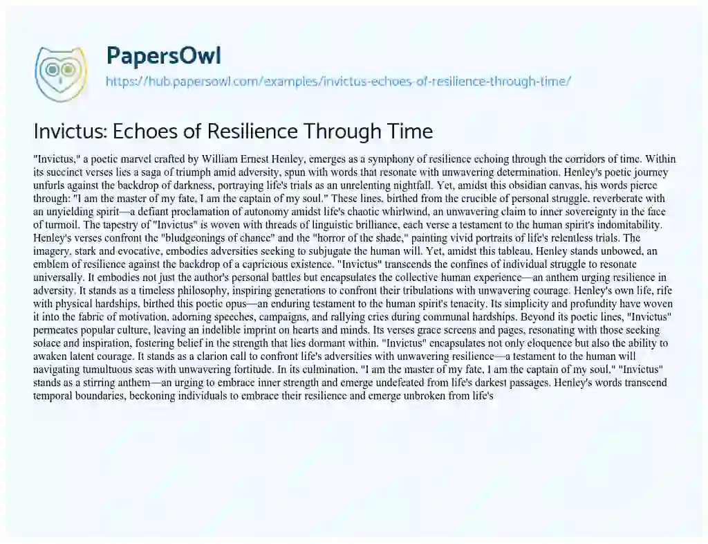 Essay on Invictus: Echoes of Resilience Through Time