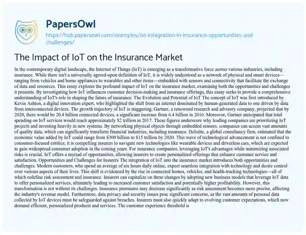 Essay on The Impact of IoT on the Insurance Market