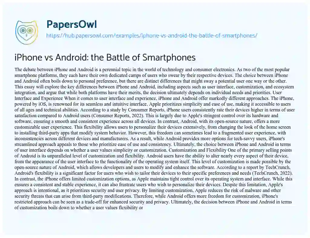 Essay on iPhone vs Android: the Battle of Smartphones