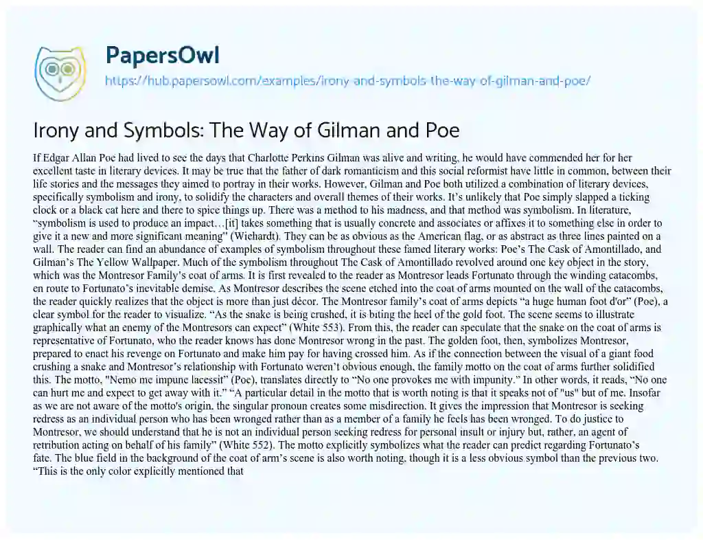 Essay on Irony and Symbols: The Way of Gilman and Poe