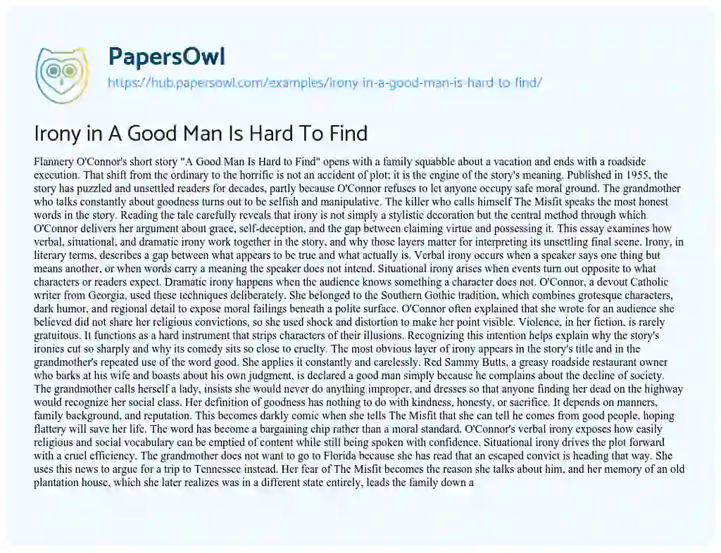 Essay on Irony in A Good Man Is Hard To Find