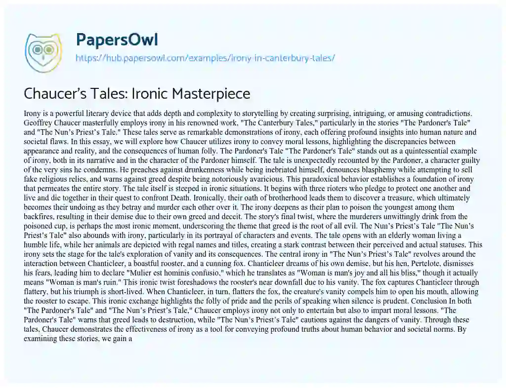 Essay on Chaucer’s Tales: Ironic Masterpiece