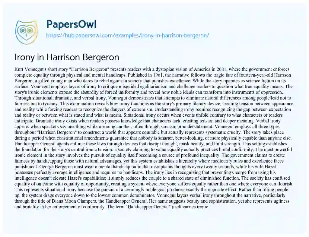 Essay on Irony in Harrison Bergeron
