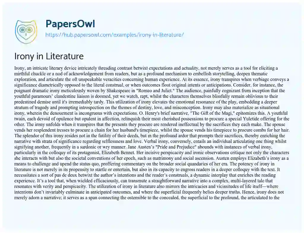 Essay on Irony in Literature