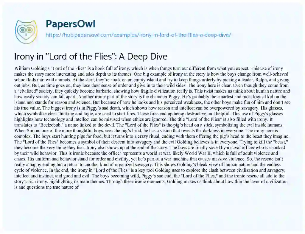 Essay on Irony in “Lord of the Flies”: A Deep Dive