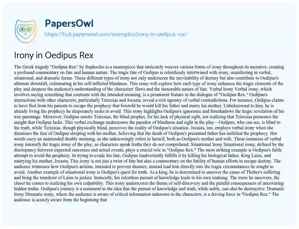 Essay on Irony in Oedipus Rex