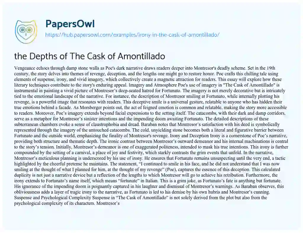 Essay on the Depths of The Cask of Amontillado