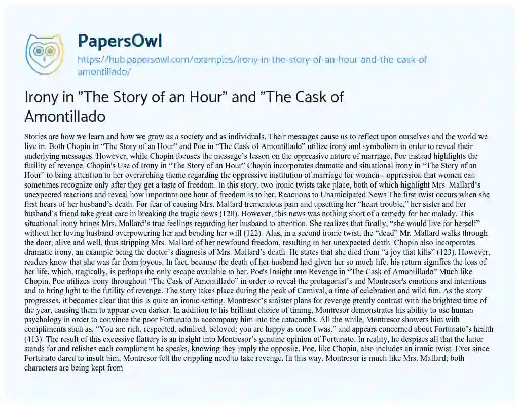 Essay on Irony in “The Story of an Hour” and “The Cask of Amontillado