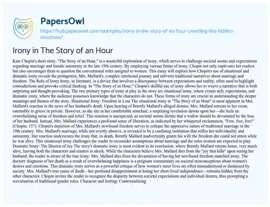 Essay on Irony in The Story of an Hour