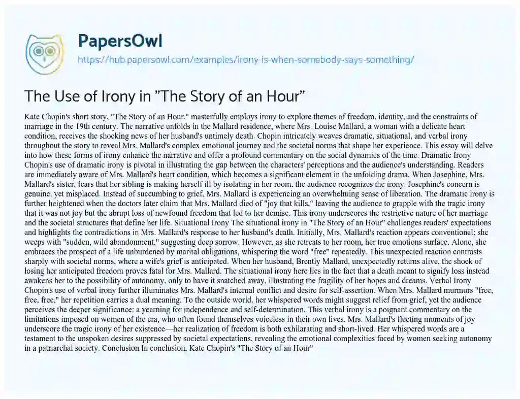 Essay on The Use of Irony in “The Story of an Hour”