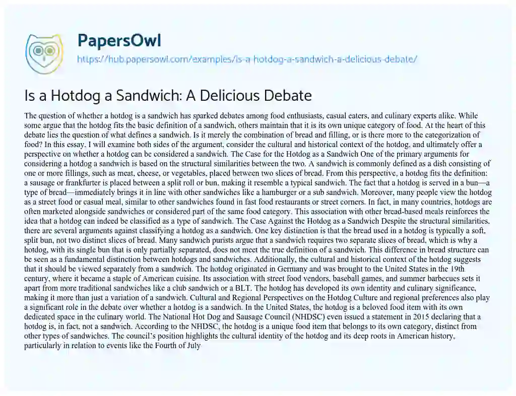 Essay on Is a Hotdog a Sandwich: A Delicious Debate