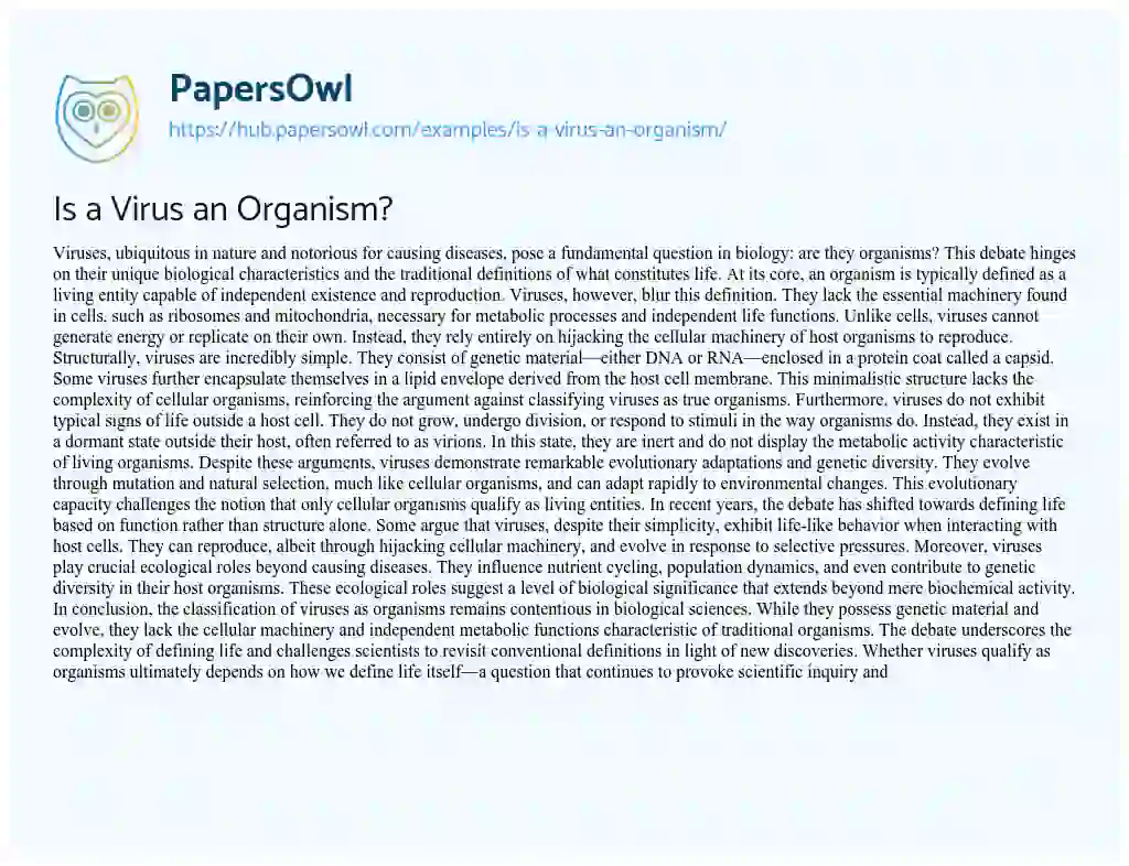 Essay on Is a Virus an Organism?