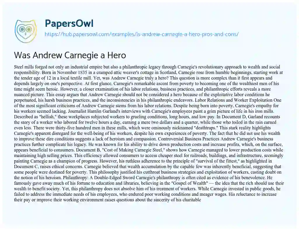 Essay on Was Andrew Carnegie a Hero
