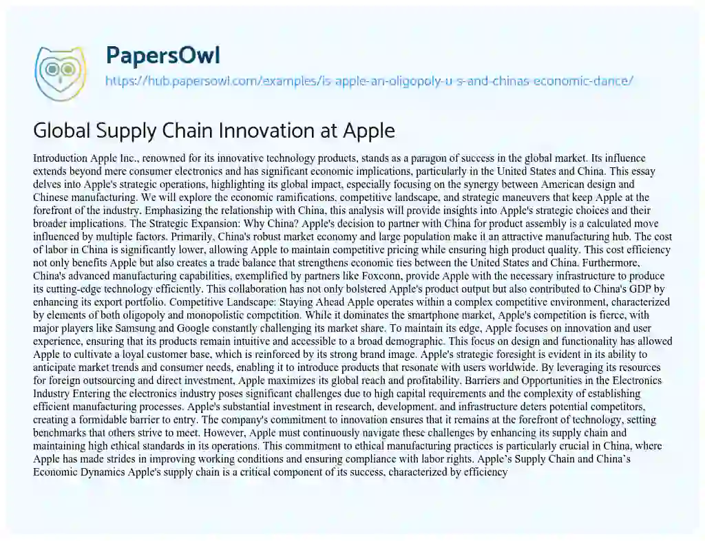 Essay on Global Supply Chain Innovation at Apple
