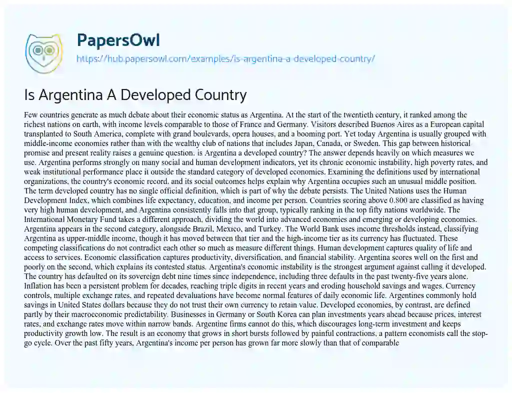 Essay on Is Argentina A Developed Country