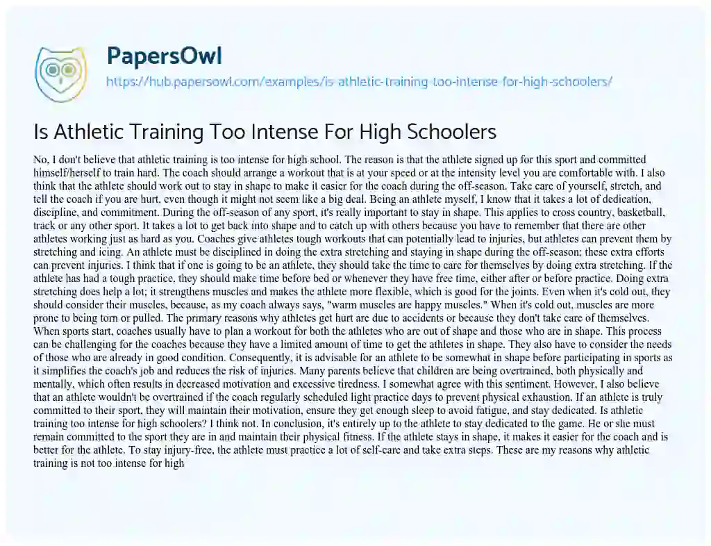 Essay on Is Athletic Training Too Intense For High Schoolers 