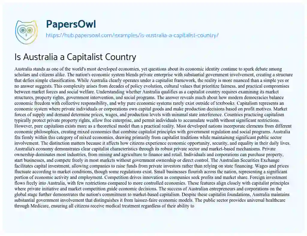 Essay on Is Australia a Capitalist Country