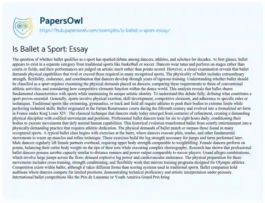 Essay on Is Ballet a Sport: Essay