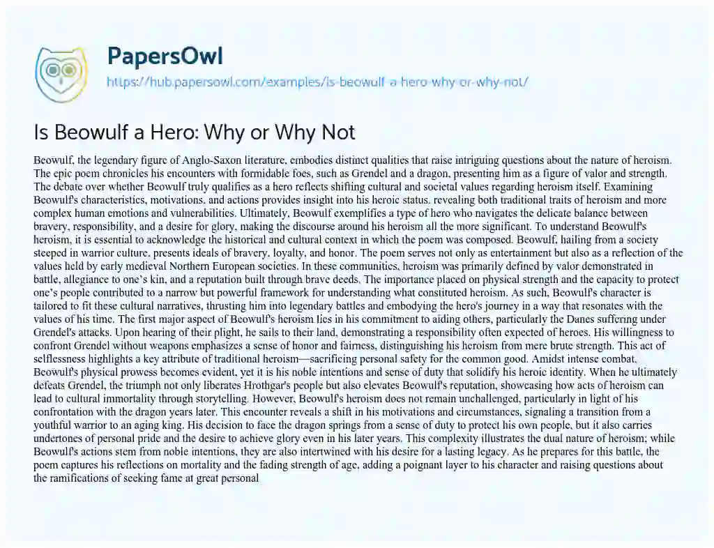 Essay on Is Beowulf a Hero: Why or Why Not