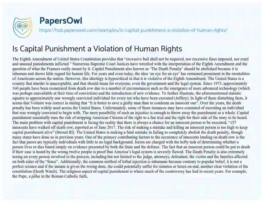 Essay on Is Capital Punishment a Violation of Human Rights