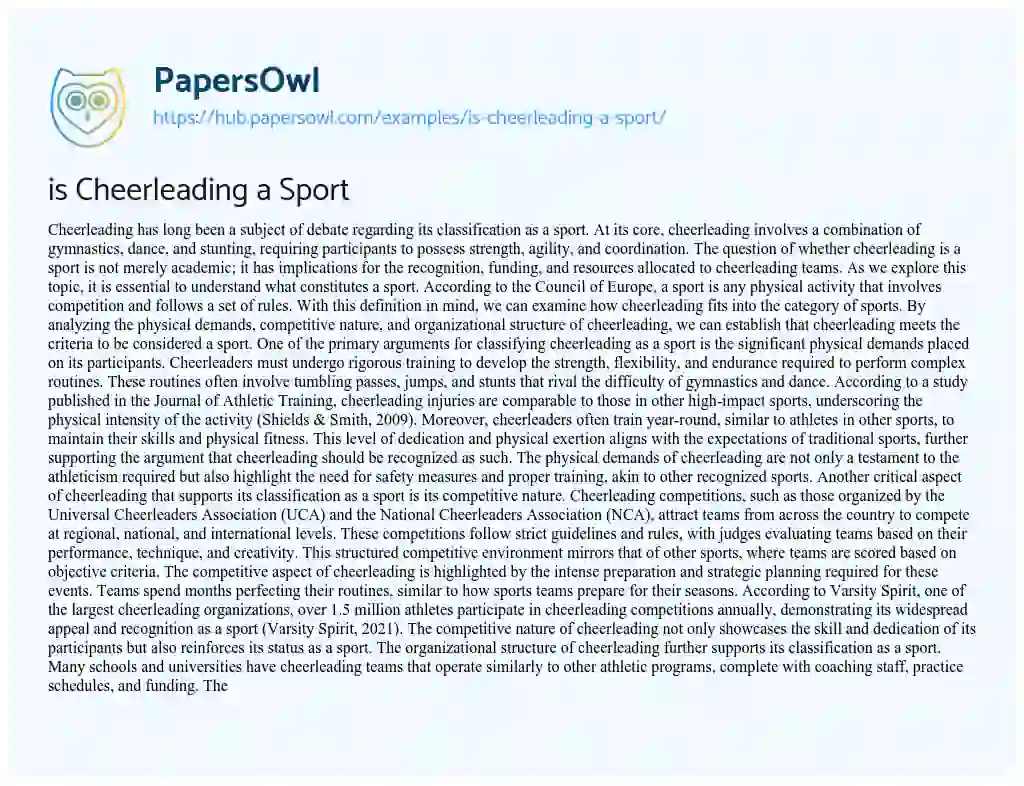 Essay on is Cheerleading a Sport