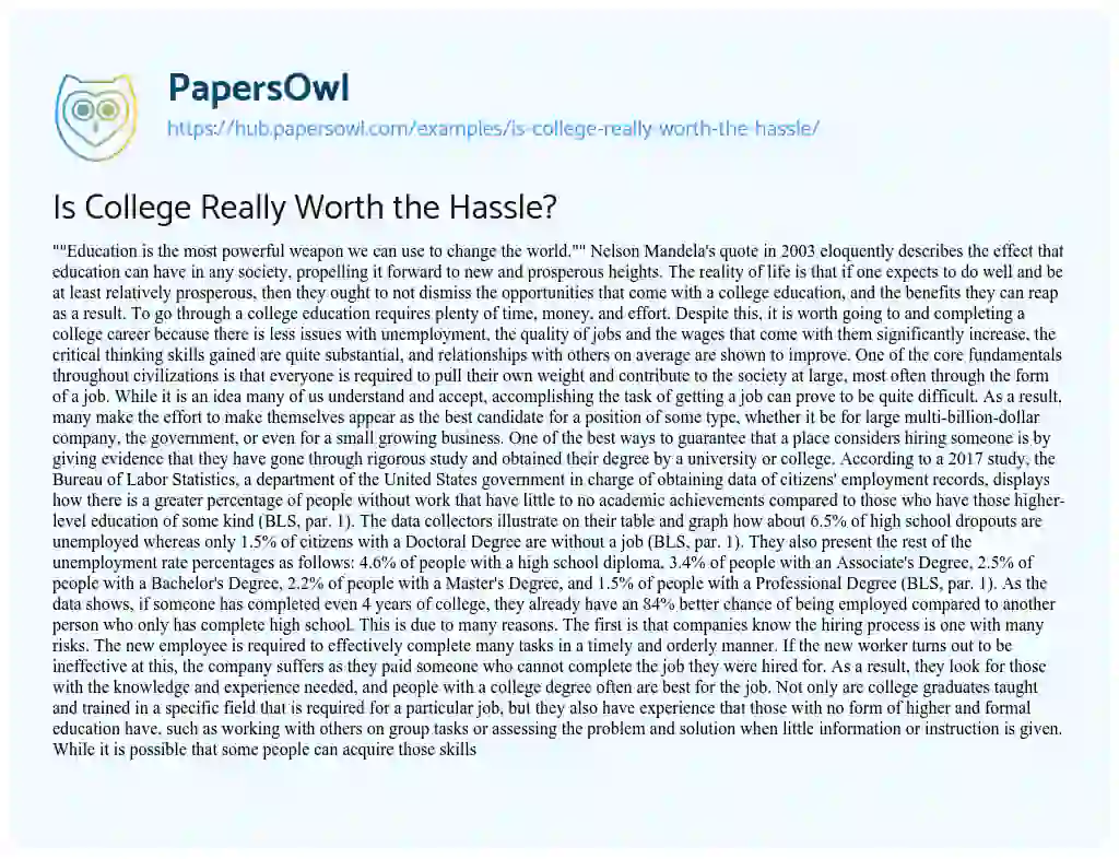Essay on Is College Really Worth the Hassle?