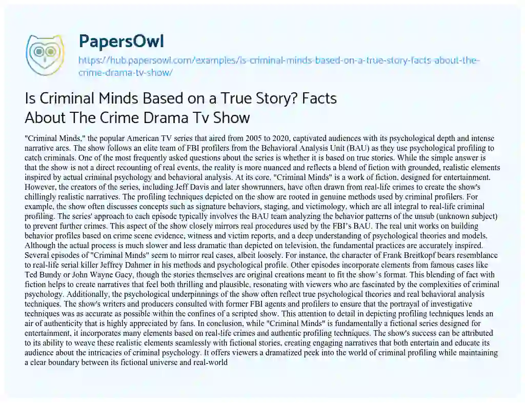 Essay on Is Criminal Minds Based on a True Story? Facts About The Crime Drama Tv Show