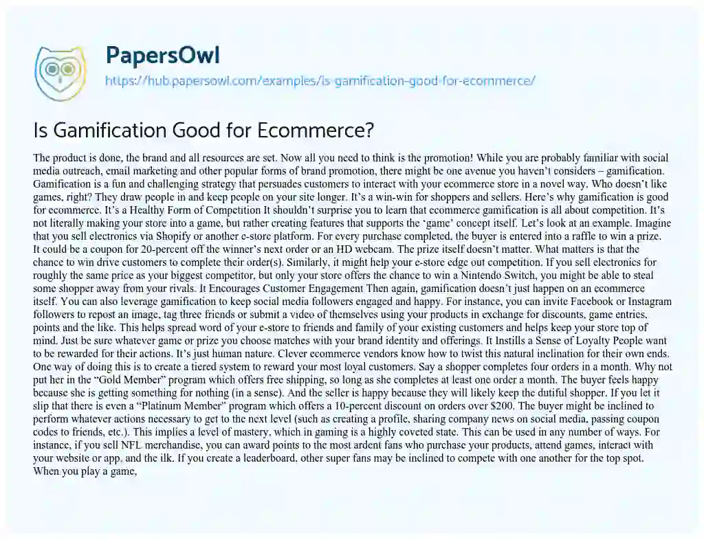 Essay on Is Gamification Good for Ecommerce?