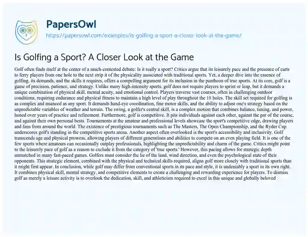 Essay on Is Golfing a Sport? A Closer Look at the Game