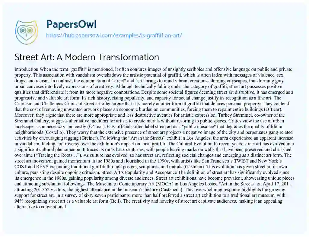 Essay on Street Art: A Modern Transformation