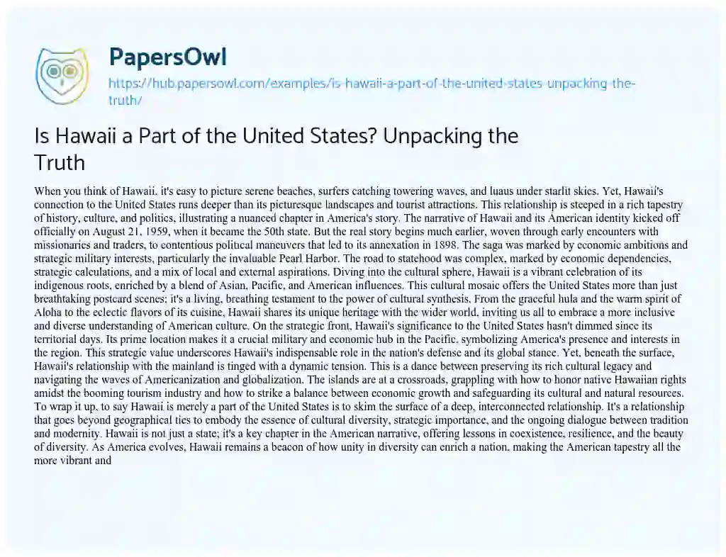 Essay on Is Hawaii a Part of the United States? Unpacking the Truth