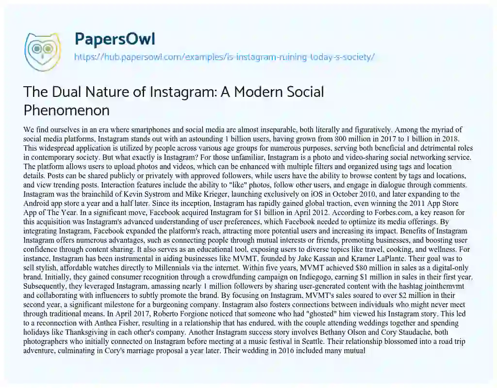 Essay on The Dual Nature of Instagram: A Modern Social Phenomenon