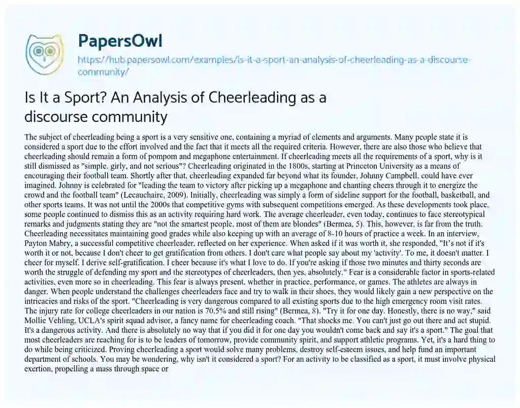 Essay on Is It a Sport? An Analysis of Cheerleading as a discourse community