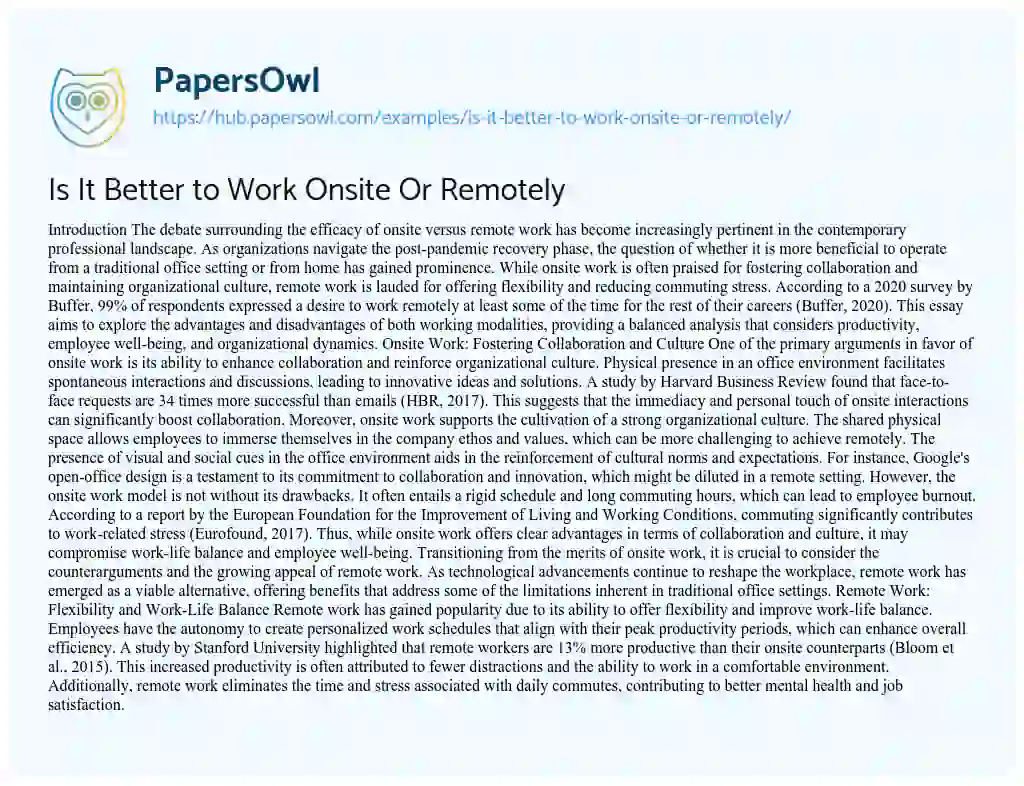 Essay on Is It Better to Work Onsite Or Remotely