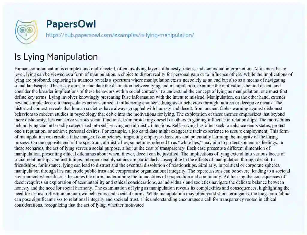 Essay on Is Lying Manipulation