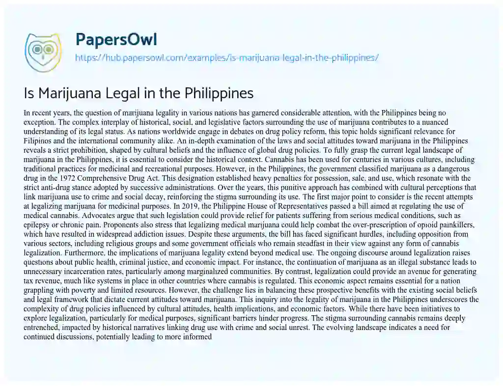 Essay on Is Marijuana Legal in the Philippines