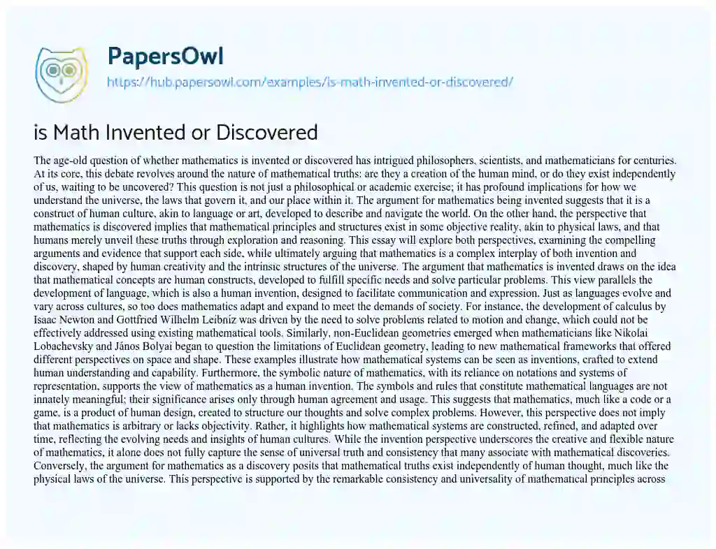 Essay on is Math Invented or Discovered