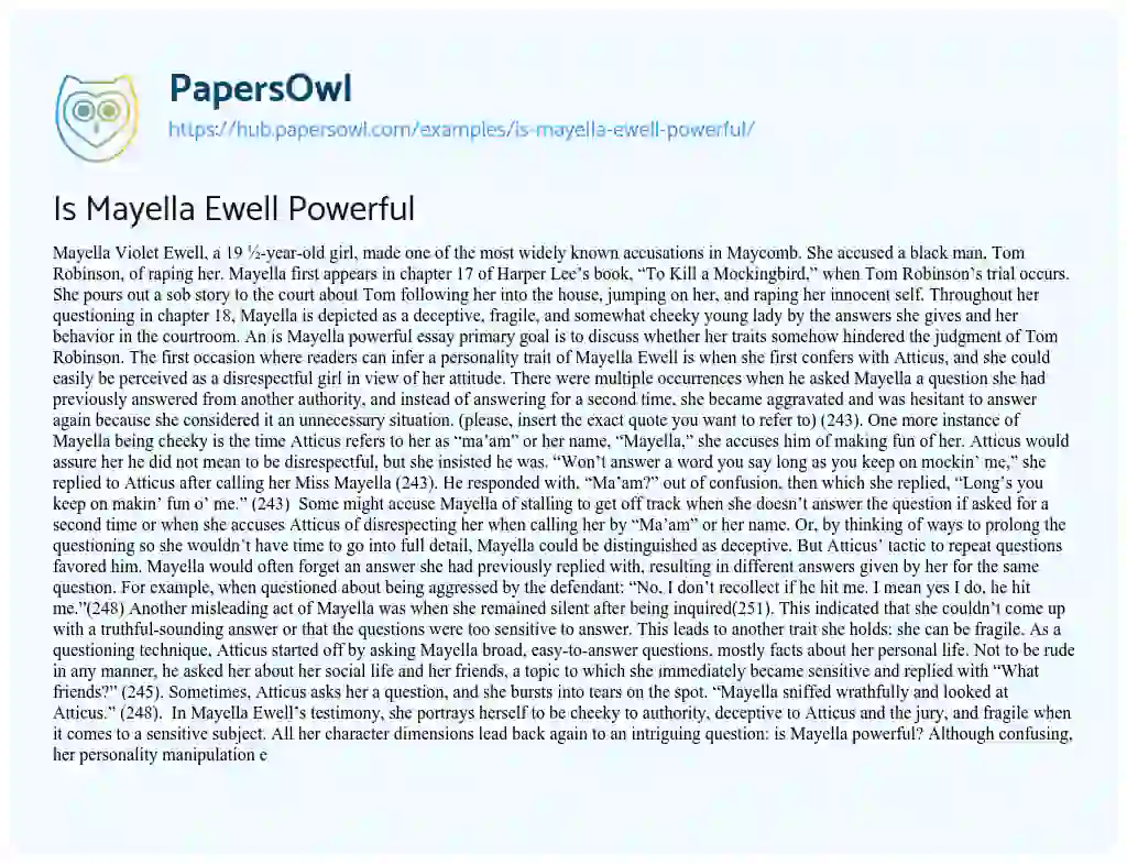 Essay on Is Mayella Ewell Powerful