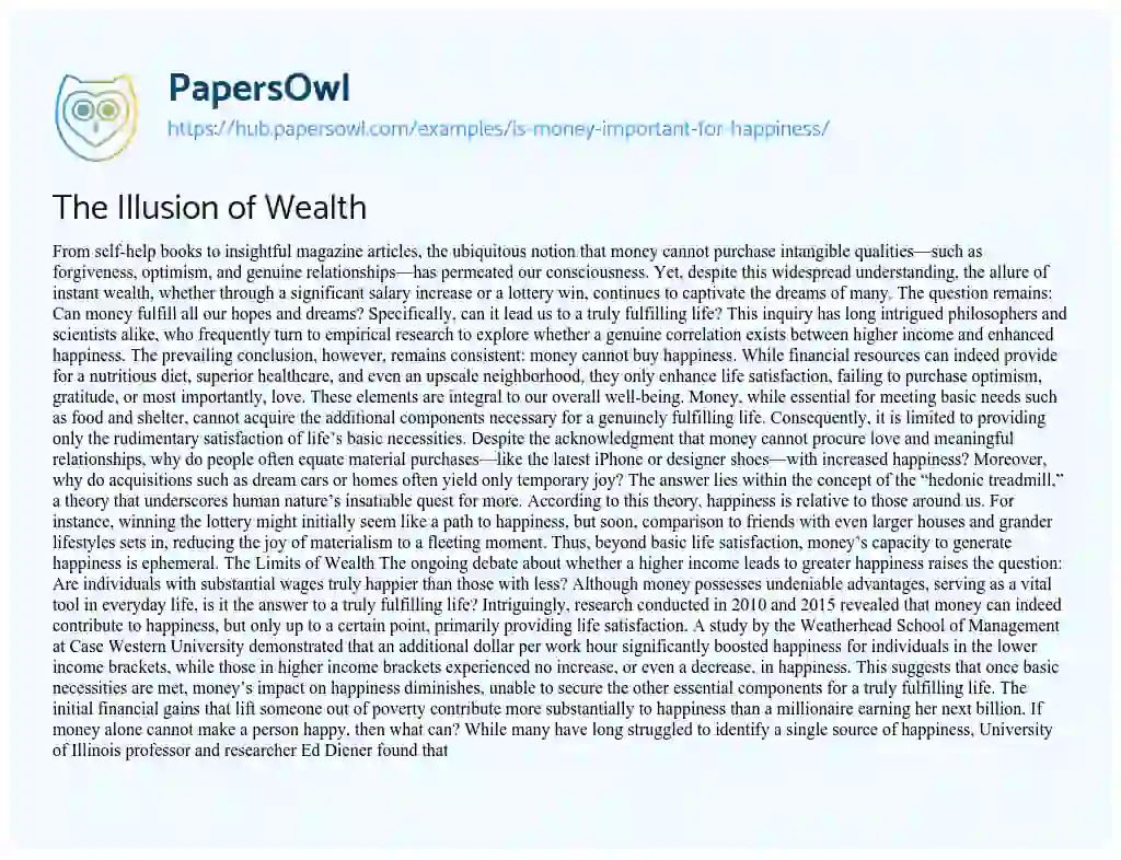 Essay on The Illusion of Wealth