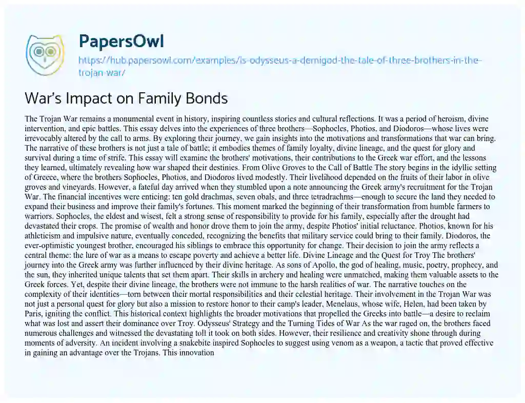 Essay on War’s Impact on Family Bonds