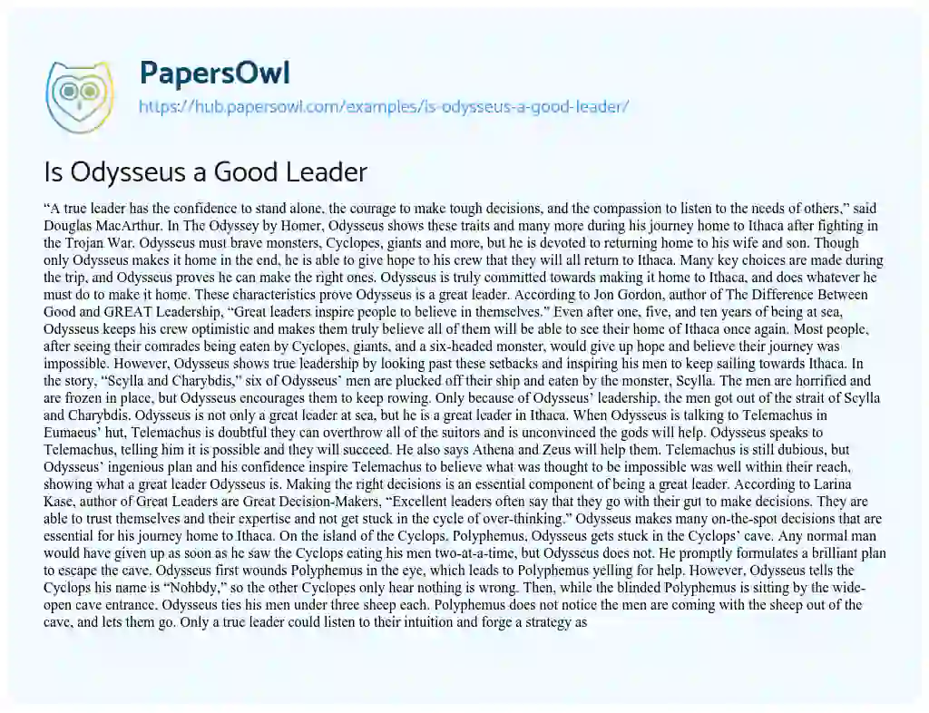 Essay on Is Odysseus a Good Leader