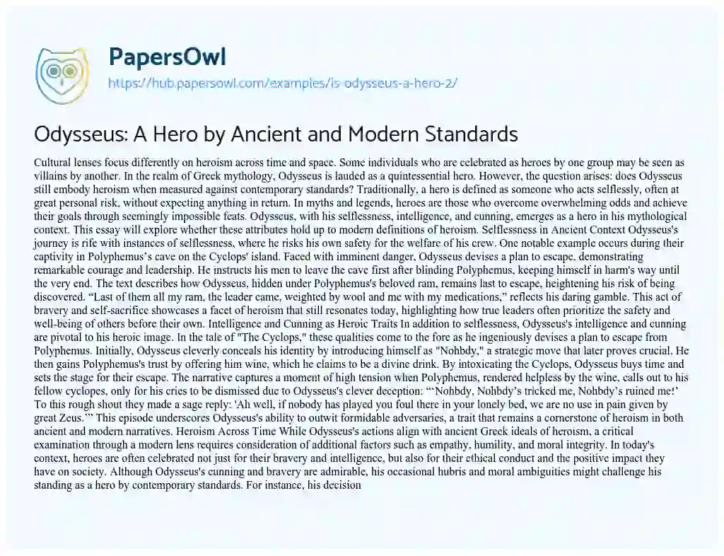 Essay on Odysseus: A Hero by Ancient and Modern Standards