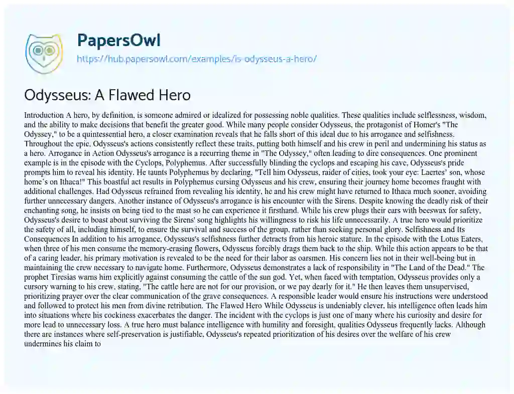 Essay on Odysseus: A Flawed Hero