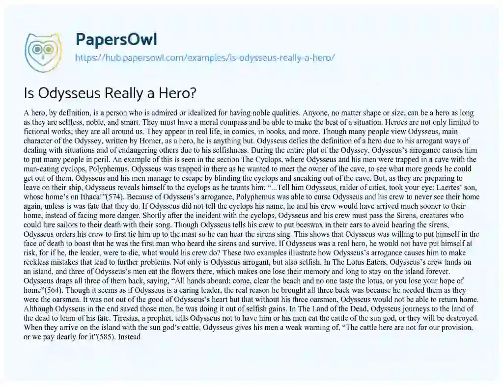 Essay on Is Odysseus Really a Hero?