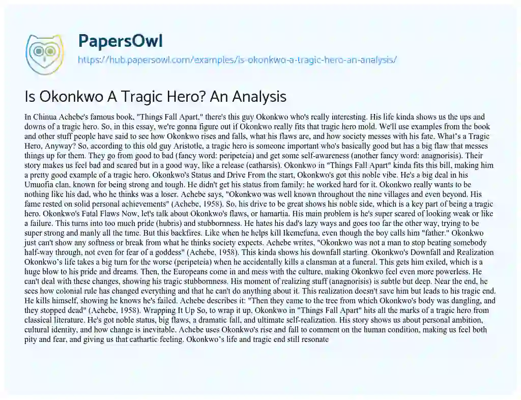 Essay on Is Okonkwo A Tragic Hero? An Analysis