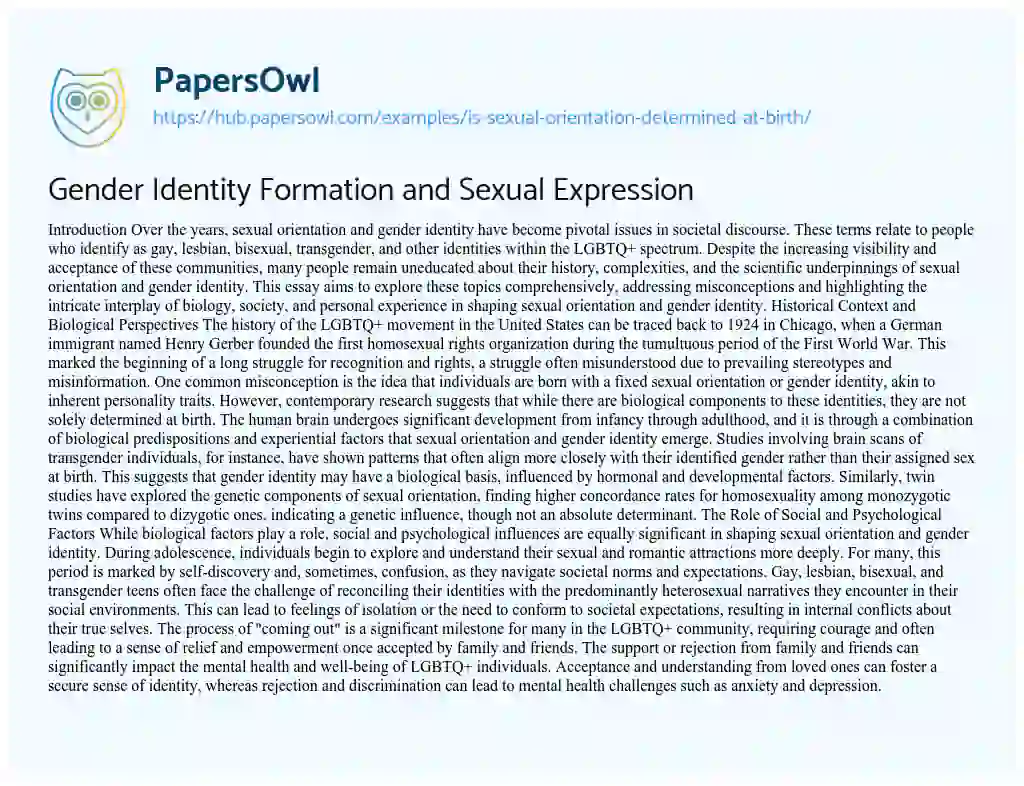 Essay on Gender Identity Formation and Sexual Expression