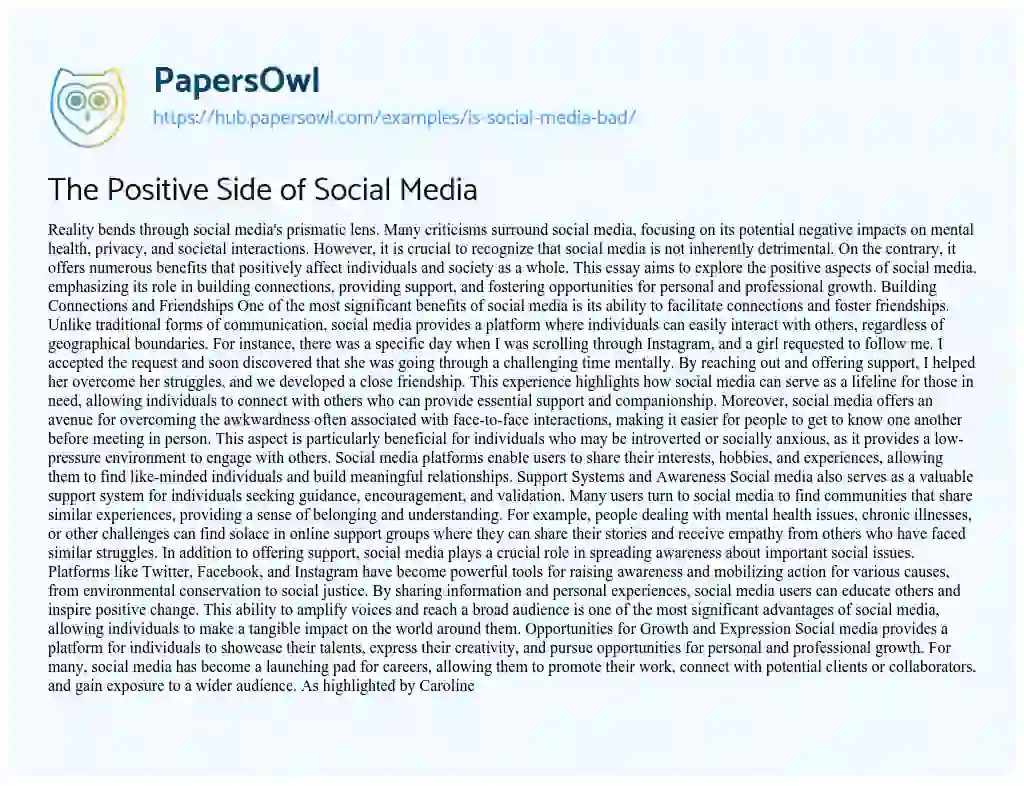 Essay on The Positive Side of Social Media